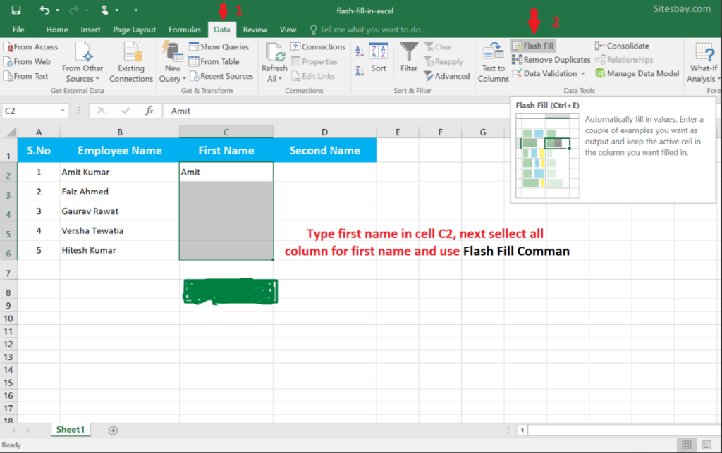 Flash Fill column