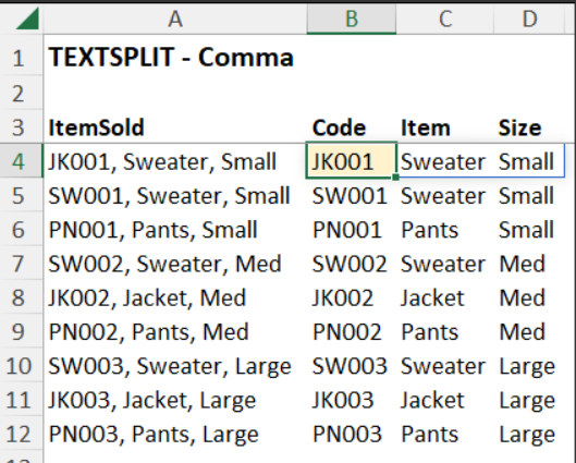 size coloumn
